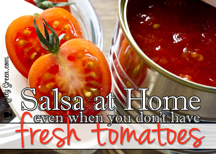 Homemade Salsa for Canning - featured image showing fresh cut tomatoes next to a can.