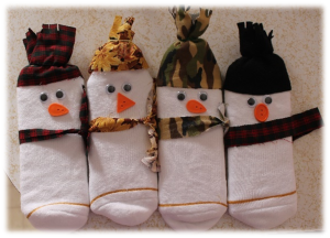chocolate snowmen wrapped in socks