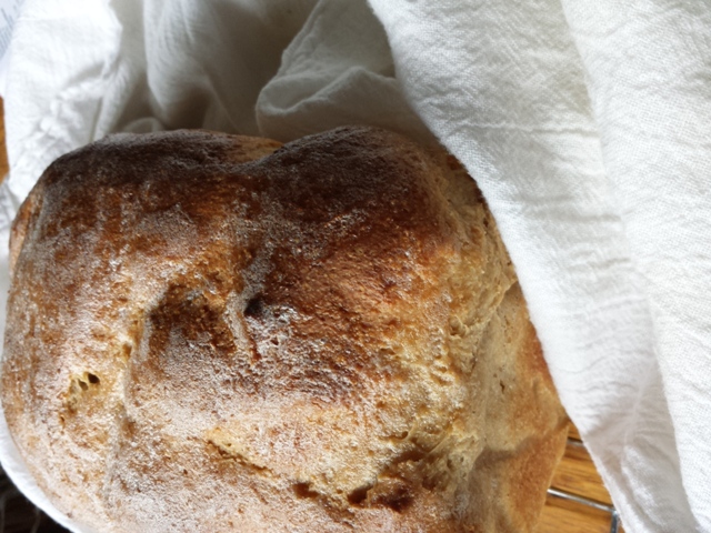 Loaf of bread made with fresh-milled flour